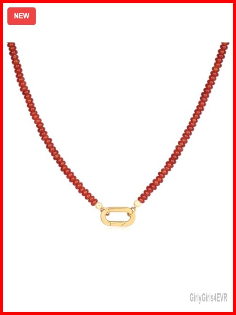 Natural Carnelian Beaded Necklace, Gold-Plated Clasp, 18" Length